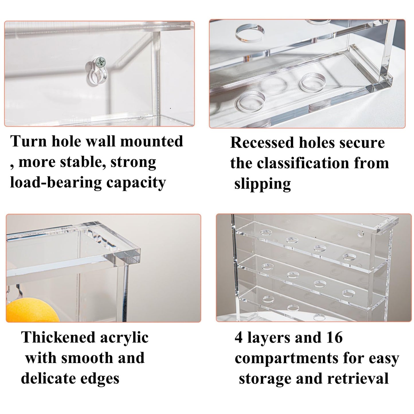 2 Packs 5-Layer Acrylic Golf Ball Display Case Wall Mount Table Tennis Ball Display Shadow Box Holds 20 Balls