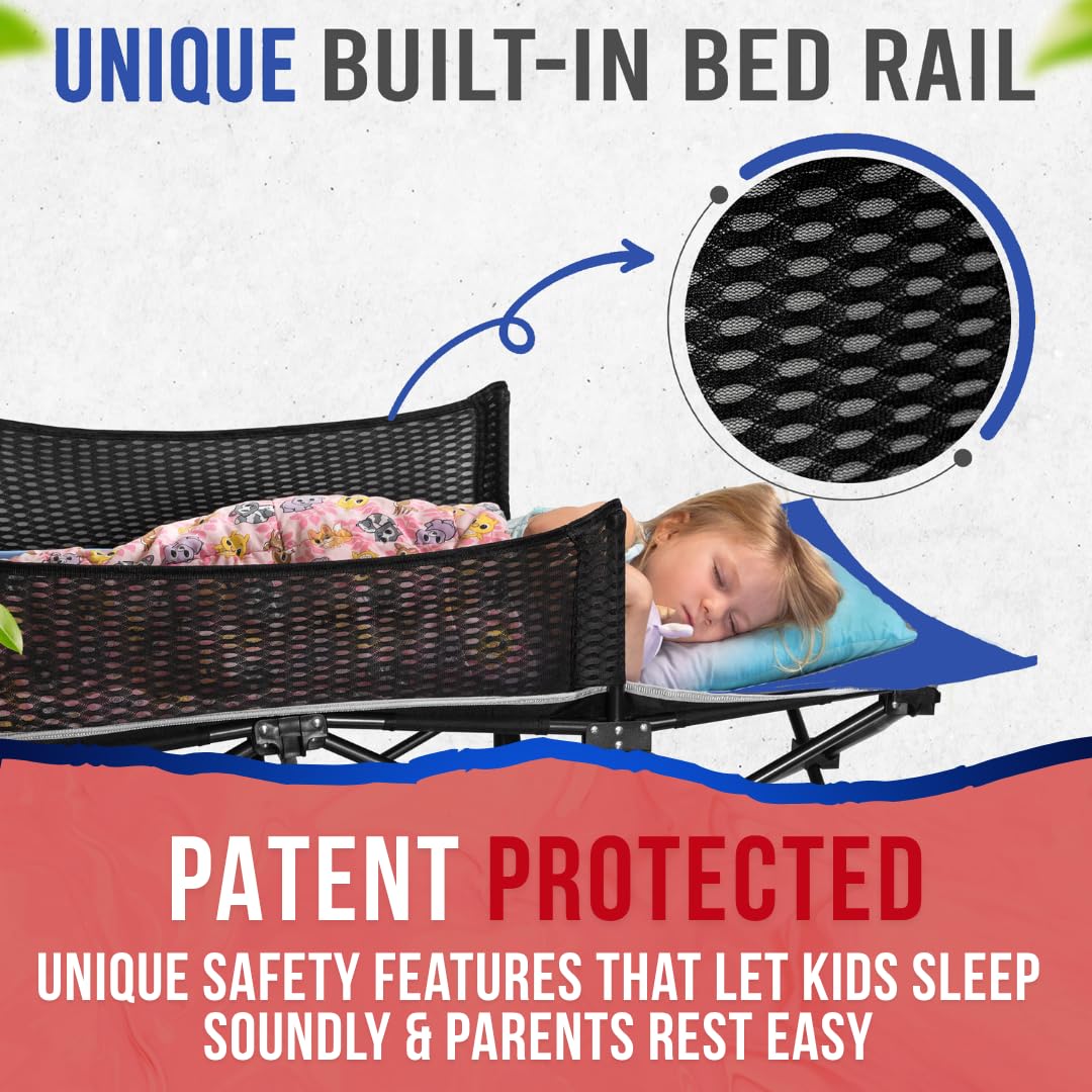 High Stream Gear Toddler Cot Bed: Kids Travel Camping and Portable Folding Cot, Great for Outdoors and Young Guests at Home. Comfortable Sleeping Bed Easy to Store and Use (Gray)