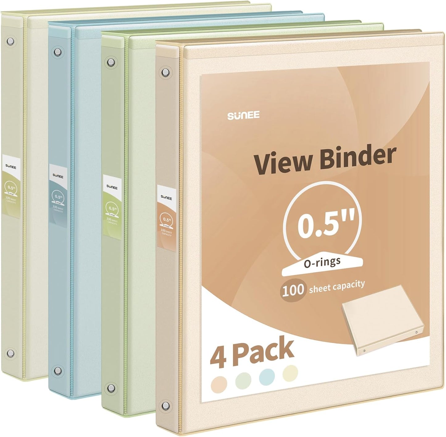 SUNEE 3 Ring Binder 1.5 Inch 4 Pack, Clear 1 1/2 Inch View Binder Three Ring PVC-Free (Fit 8.5x11 Inches) for School or Office Supplies, Neutral Aesthetic