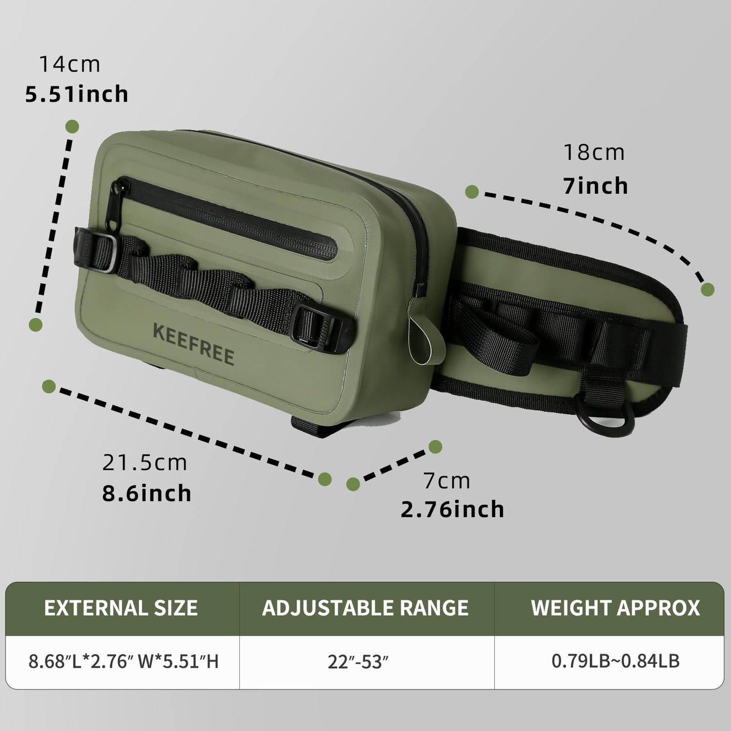 KEEFREE Waterproof Waist Bag with Fishing Rod Holder,Fishing Fanny Pack with Airtight Zipper Closure Multi-functional Lightweight Tackle Bag for Fly Fishing Outdoor Sports Camping Kayaking (Green)