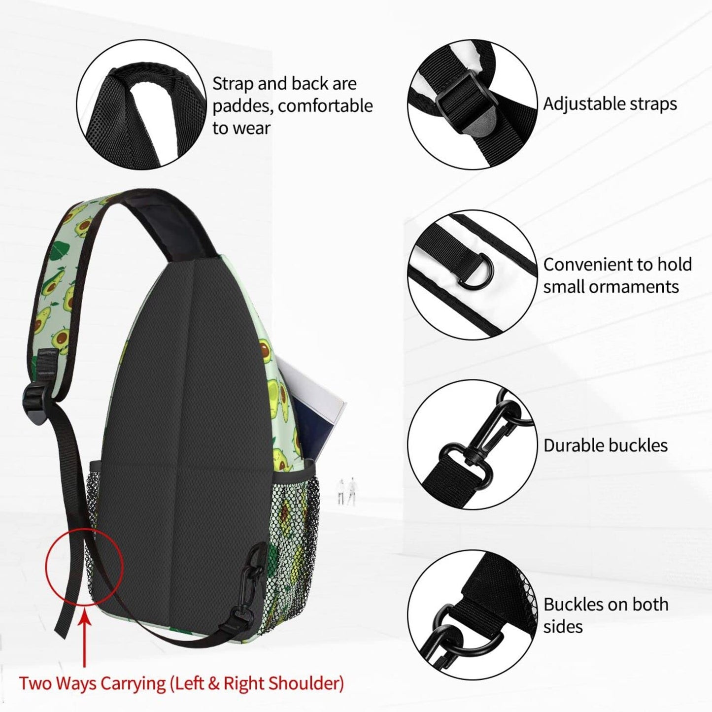 NiuKom Avocados Sling Bag for Women Crossbody Shoulder Bag Casual Daypack Backpacks Men Chest Bag Gym Cycling Travel Hiking