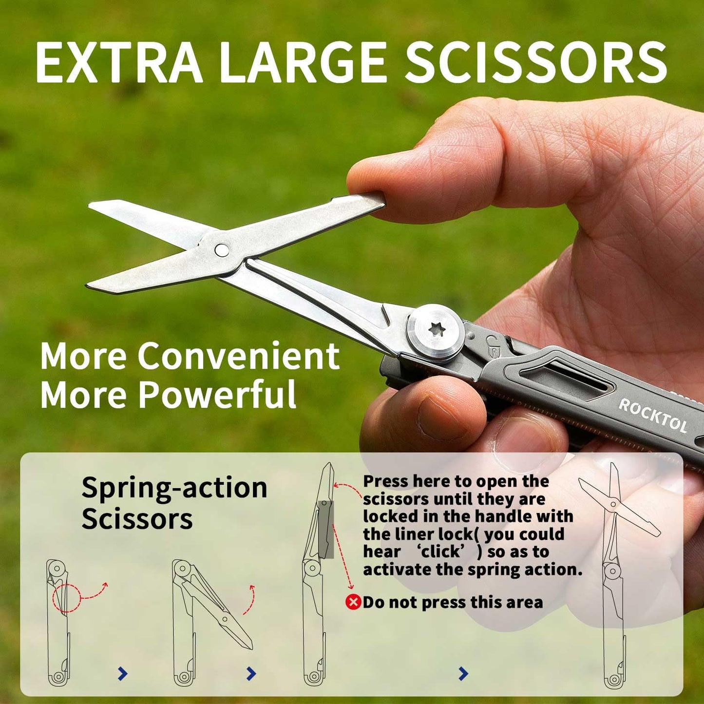 ROCKTOL Multitool Pocket Knife,12-in-1 Multitool Knife,Titanium-Plated Handle,Pocket Clip,Large Scissors,Stainless Steel for Camping, Hiking, Survival, multitool for Men