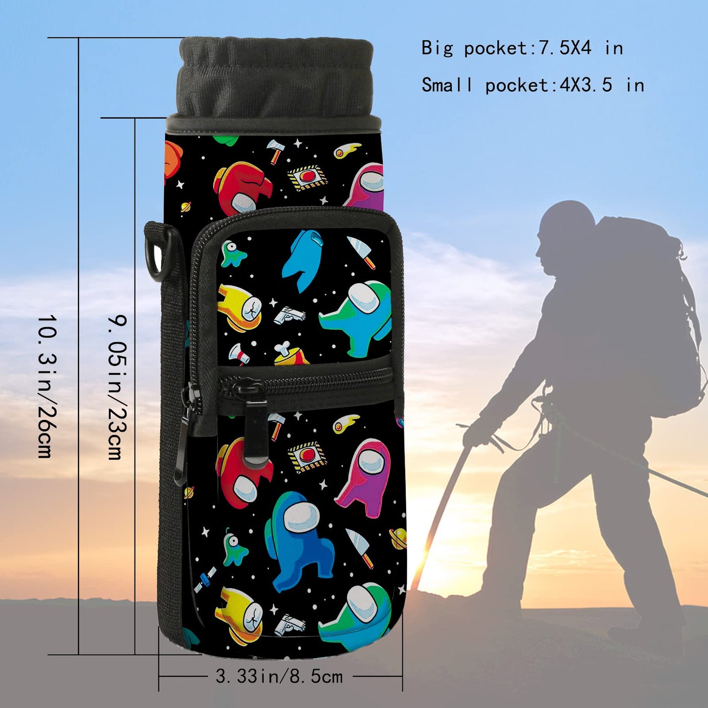 ARIYIDA 25oz & 40oz Water Bottle Carrier Bag, Water Bottle Holder, Adjustable Shoulder Hand Strap Pocket Sling Sleeve for Men/Women Walking Camping Travel work (RYD-WBH-3, 25oz)