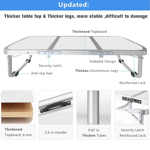 AO LI GEI Folding Camping Table Small with Storage Bag,Adjustable Height Portable Picnic Table,Upgraded Thickening Lightweight Outdoor Table Aluminum Legs (Sliver:15.7"x35.4", Height:10.6")