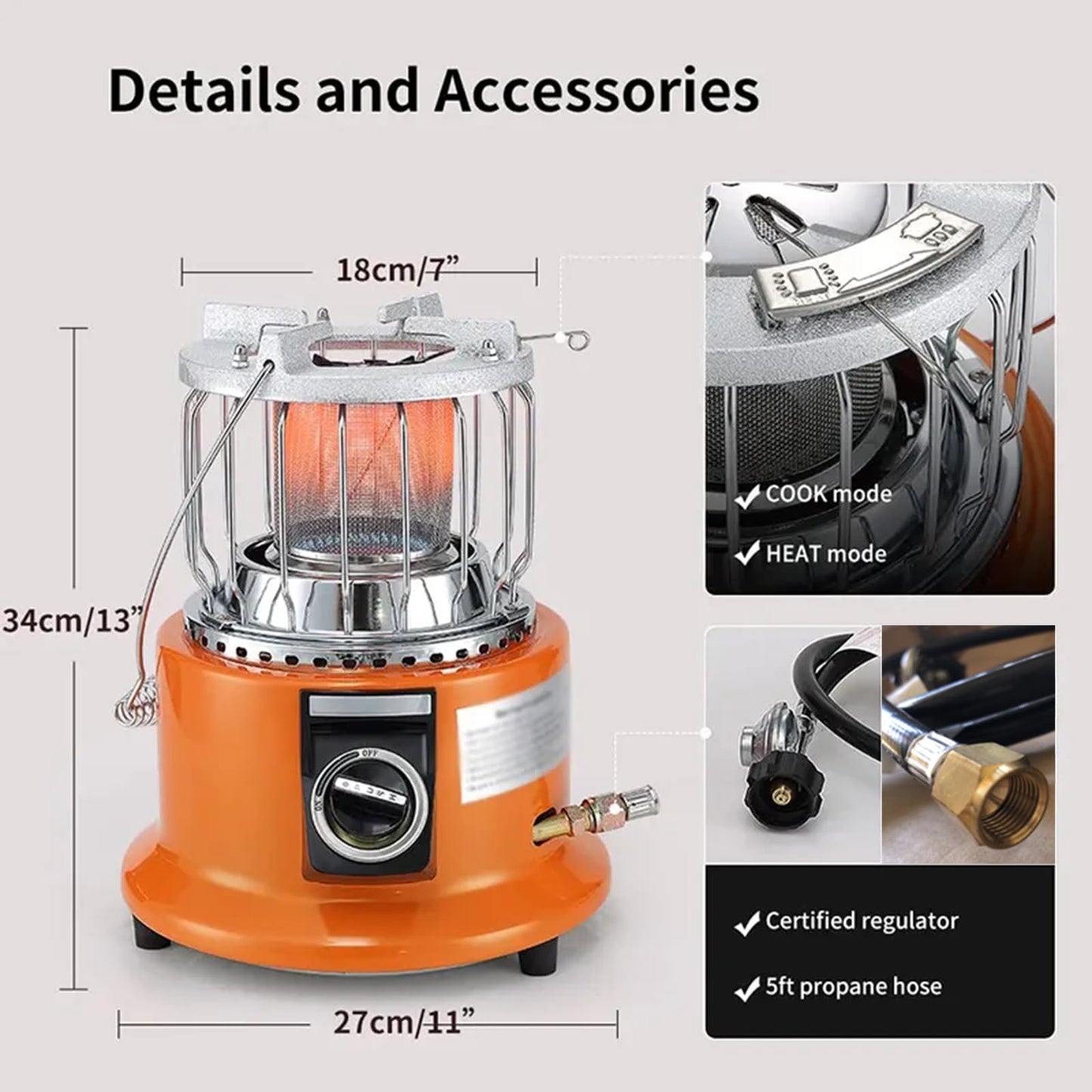 2 in 1 Outdoor Propane Heater, Portable heaters for indoor,camping butane stove, with Propane Hose + Pressure Reducing Valve for Ice Fishing Hiking Hunting, Survival Emergency, Patio,Garage