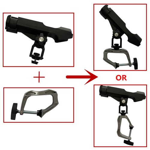 HiUmi Fishing Boat Rods Holder with Large Clamp Opening 360 Degree Adjustable Fishing Rod Racks Folding Holder (RH20-4Pack)