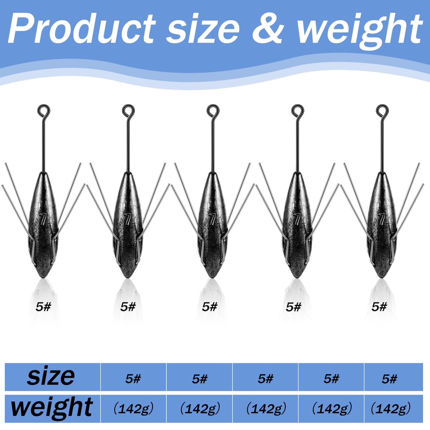 Therwen 5 Pcs Sputnik Sinker Surf Fishing Weights Saltwater Fishing Equipment Long Tail Surfing Casting Spider Sinkers for Catfish Saltwater Beach Sand Ocean