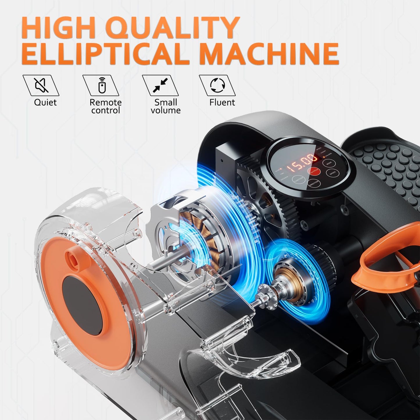 ARTHOOT Under Desk Elliptical Machine, Ellipse Exerciser as Seen on TV for Seniors with Remote Control & 12 Adjustable Speeds, Elliptical Machine for Home (Orange)