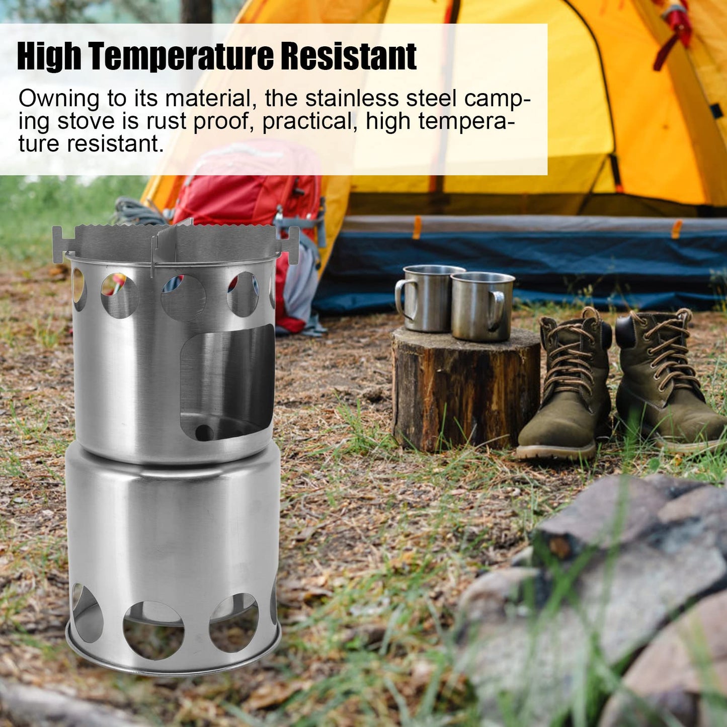 Glomora Wood Burning Camp Stove, Camp Wood Stove Portable Foldable,with Outdoor Camping Stove (5 Pieces) and Storage Bag, for Outdoor Hiking Picnic BBQ