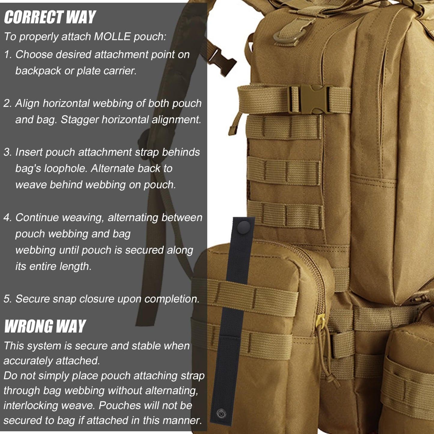 5pcs MOLLE Straps, MOLLE Webbing Straps Practical MOLLE Backpack Straps Nylon Snap Strap MOLLE Attachment Straps Accessories Strap Connectors for MOLLE