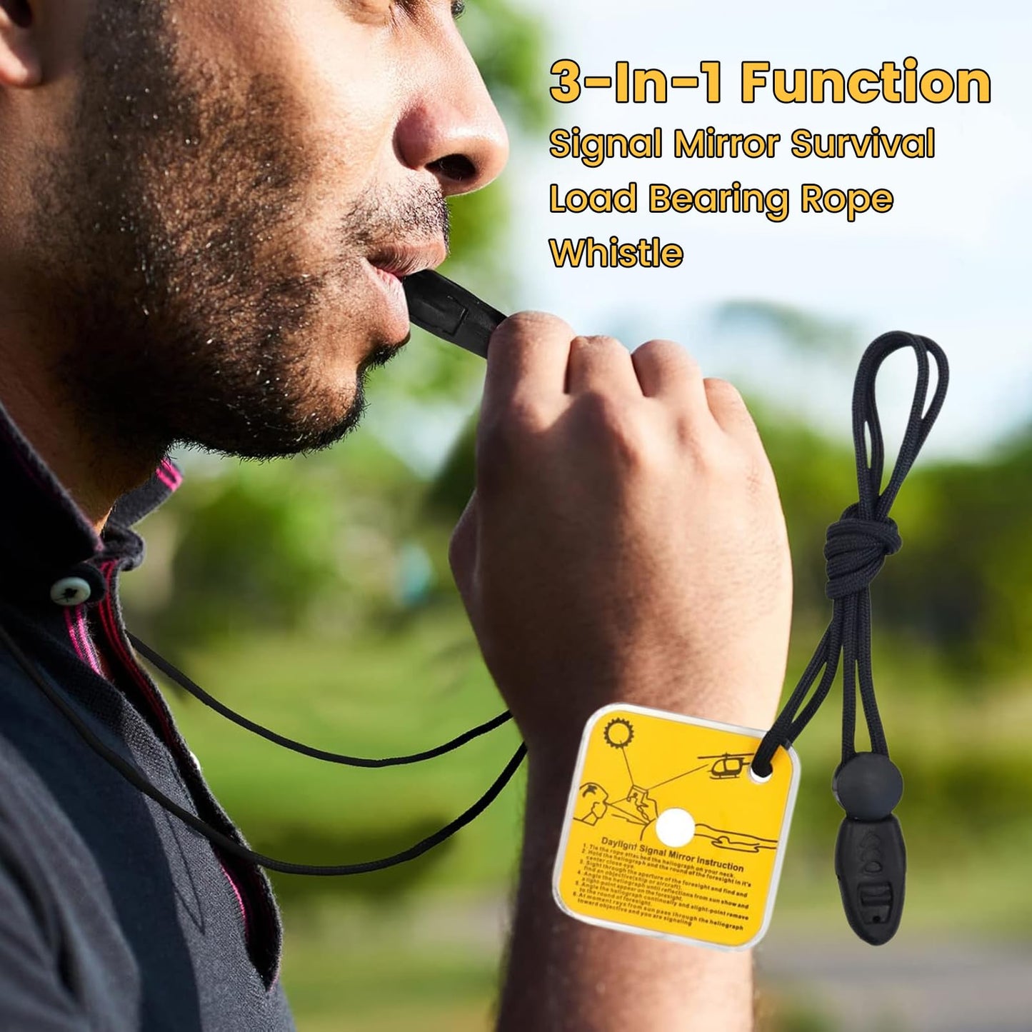 2.3 Inch Signal Mirror Survival Reflective Mirror with Aim Indicator & Whistle, Outdoor Survival Military Grade SOS Rescue Emergency Mirror for Hiking, Camping, Backpacking (A)