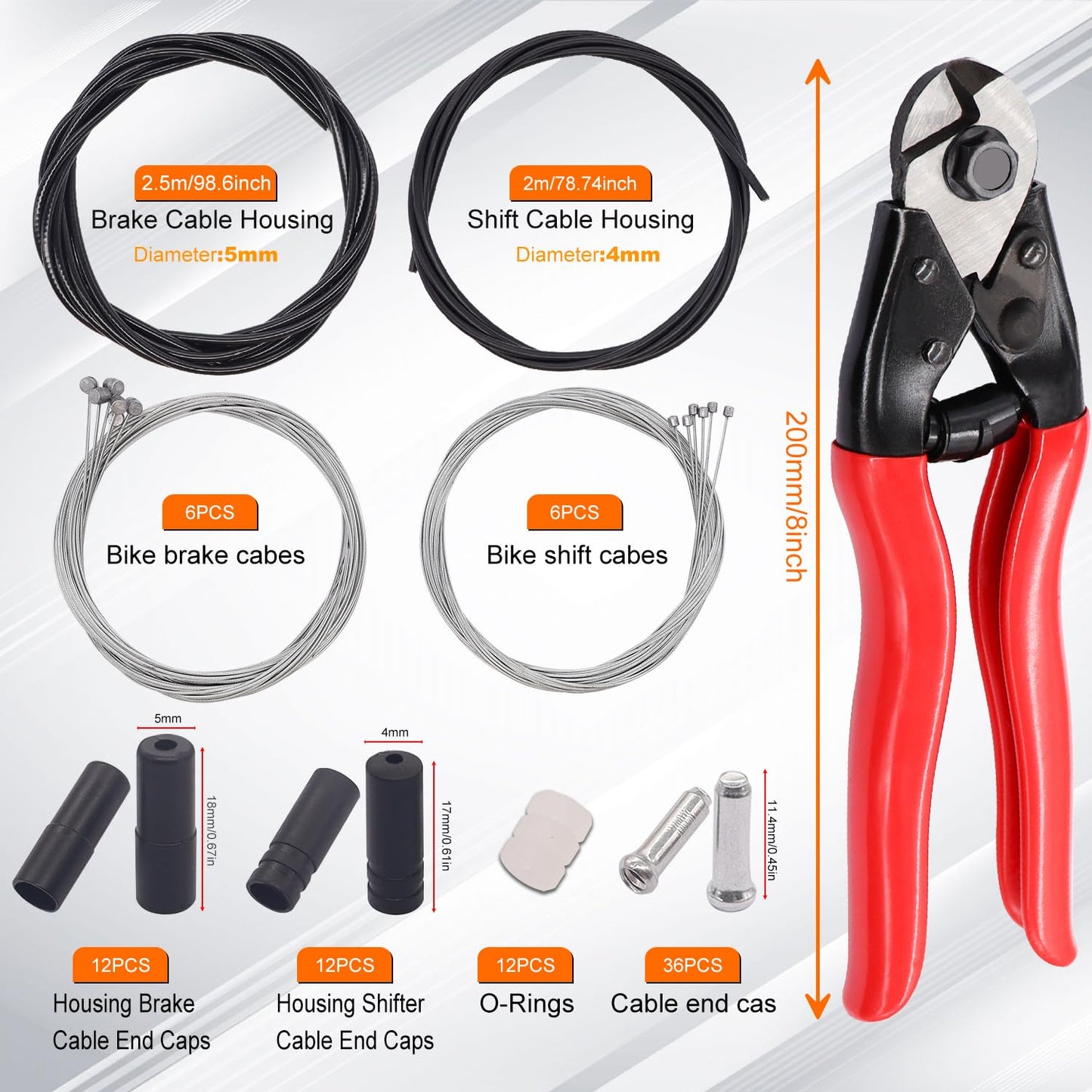 weideer Stainless Steel Wire Cutter Bike Brake Cable Housing Shifter Cable Housing Universal Bike Cable Kit Bicycle Brake Cable Shift Cable with Bike Cable End Caps O-Rings