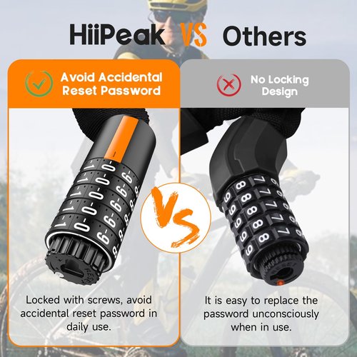 HiiPeak Bike Lock, 5-Digit Resettable Combination, Heavy Duty Bicycle Chain Lock, High-Security Cycling Locks Anti-Theft Lock Chain for Bike Motorcycle, Gate, Fence, Grill (940mm x 7mm)