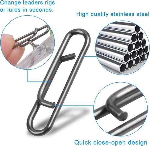 VATEICO Fishing Power Clips Kit Stainless Steel Fast Snaps Fishing Speed Clips Quick Change Lure Connector Kayak Drifting Fishing 40pcs