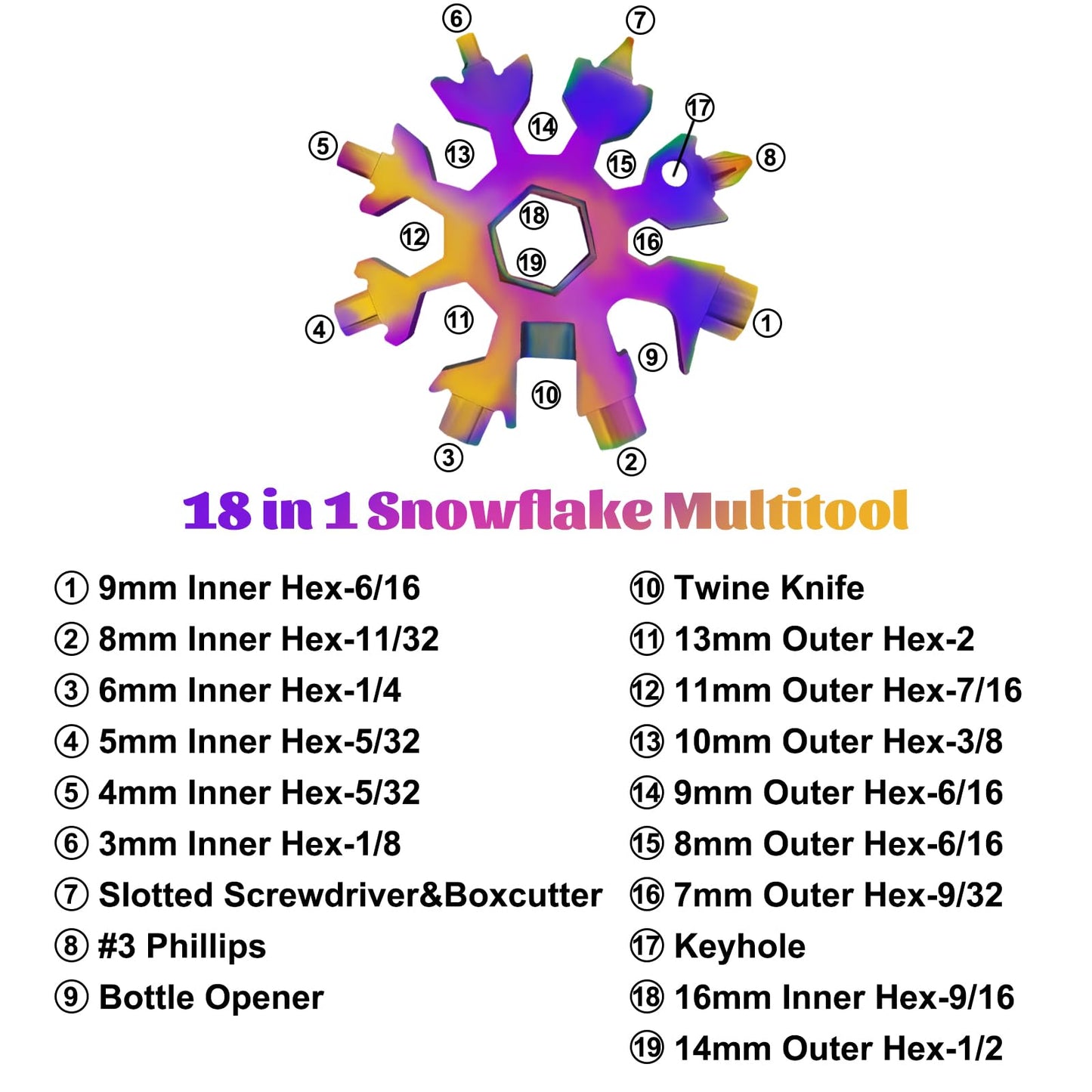 18-in-1 Snowflake Multitool Gifts for Men, 9 Pack Stainless Steel Snowflake Multi-Tool Christmas Stocking Stuffers Gifts for Men (Black)