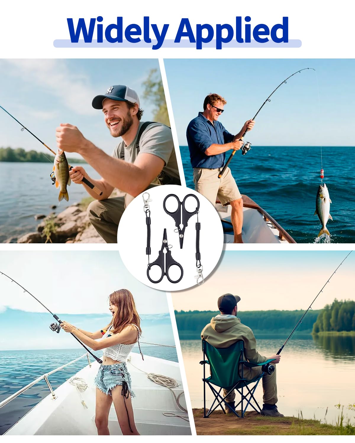 3 Pieces Fishing Scissors, Stainless Steel Fishing Line Cutter &braided Line Cutter, Cutters with Titanium Coating-Fishing with Hook and Retractable Coil Lanyards Fishing Accessories (Black)