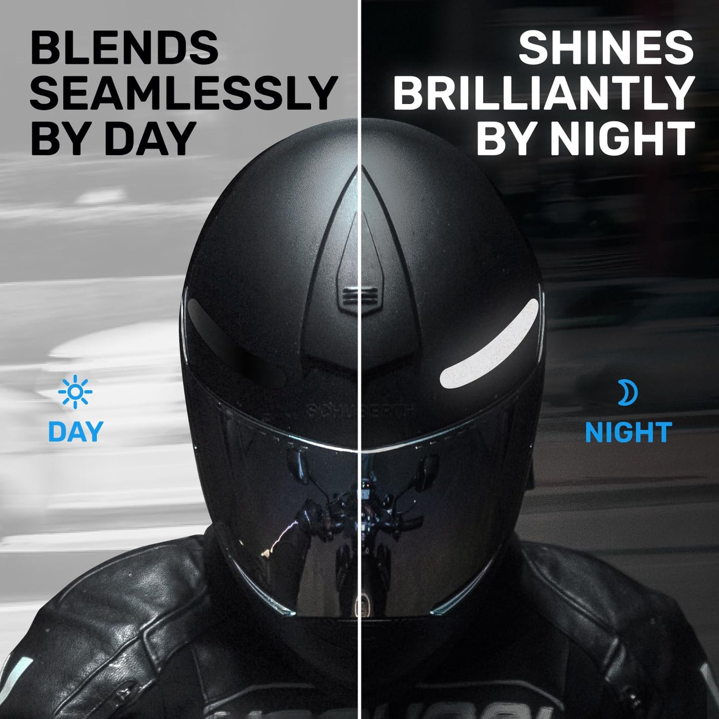 ELOS Reflective Gear 3M Black Stickers - Helmet Tape, Motorcycle Tape, Hi Viz Stickers for Helmets - Discreet Black Until Light Hits It (Combo Style)