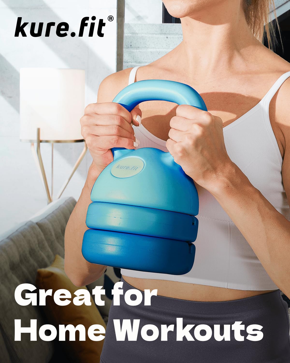 kure.fit Adjustable Kettlebell | 5 lb - 12 lb | Kettlebell Weights Set for Home Gym | Full-Body Workouts, Strength Training, Weight Loss | Fabric Booty Band | Beginners & Women | Teal Blue