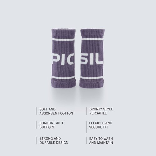 PICSIL - Cotton Sports Wristbands | Absorbent and Breathable | Ideal for Gym, Cross Training, Running and Tennis | Use with Grips | Unisex Design | Purple