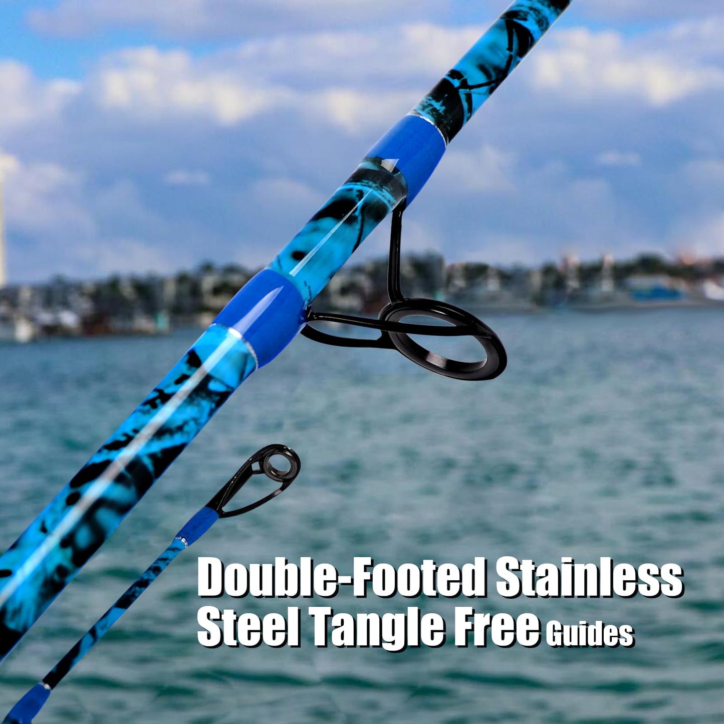 Fiblink 2-Piece Boat Conventional Fishing Rod Portable Spinning/Casting Rod Carbon Fishing Pole (Spin - 7' - H (30-50lbs))