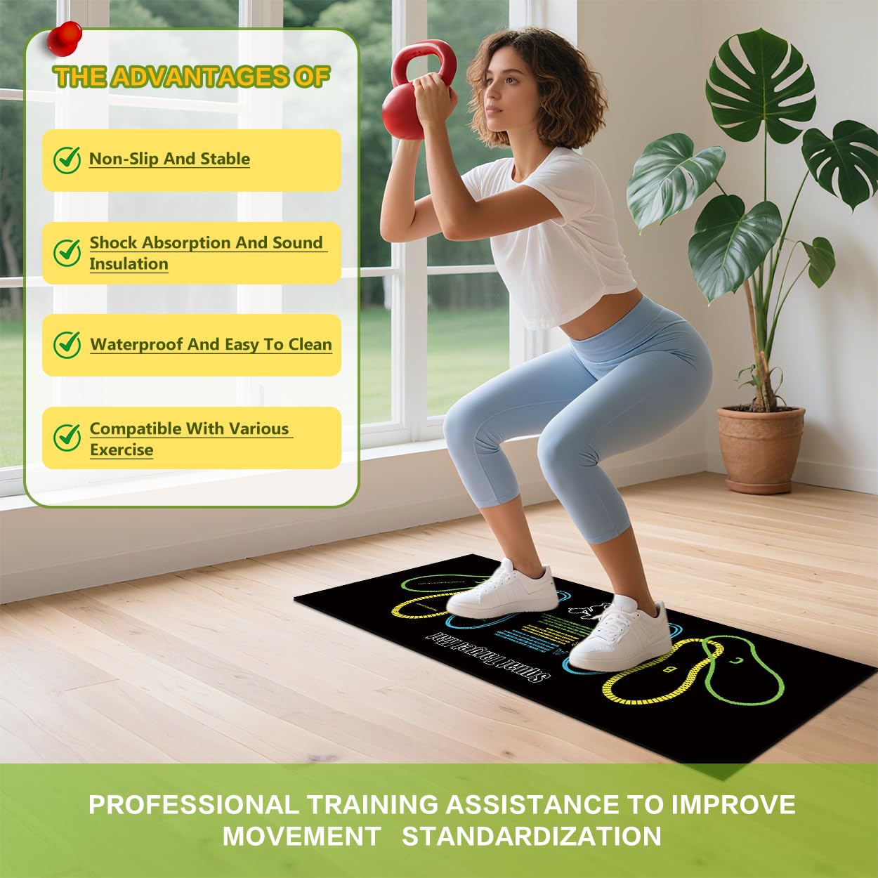 Exercise Mat Perfect for Squats, Leg and Ab Workouts, Squat guide mat, Squat Step Position, Squat Mat Knee Mat Lightweight and Portable for Men and Women