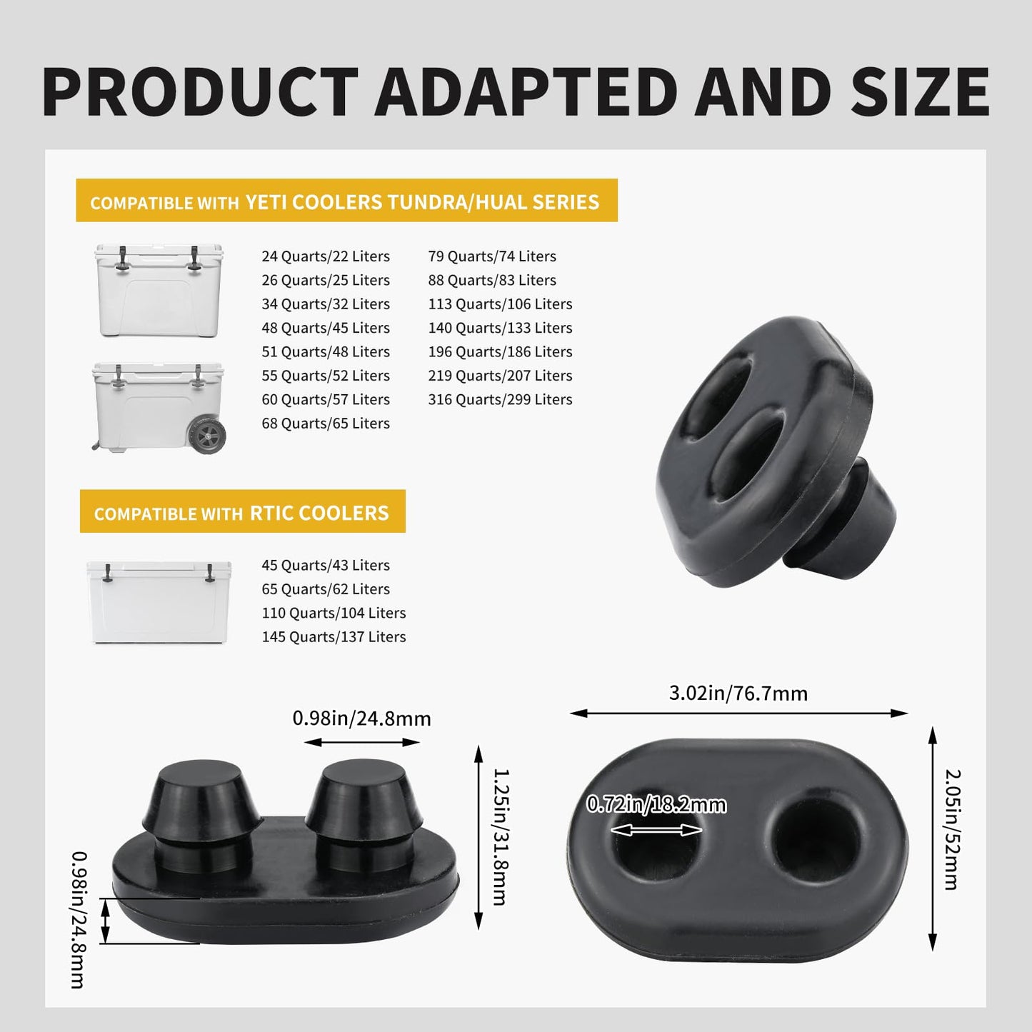 Gnellkoor Cooler Feet for YETI, 2 Pack Cooler Non-Slip Rubber Feet Pads Compatible with YETI and RTIC Coolers 45qt 65qt 110qt 145qt Models to Prevent Sliding Protective Cooler
