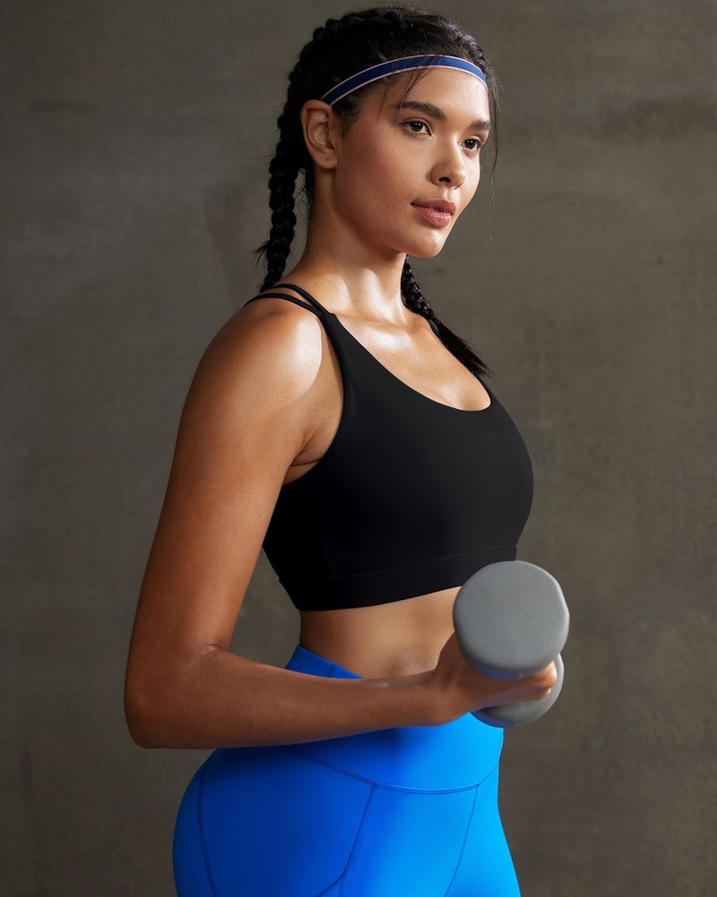 RUNNING GIRL Sports Bras for Women,Strappy Back Workout Bras Padded Supportive Black Sports Bra Plue Size(WX2354 Black,L)