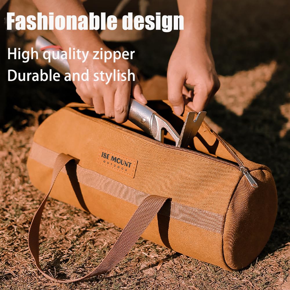 Tent Stakes Bag-Double Layer Thickened,Tent Pole Pegs Bag,Tent Camping Accessories Storage Bag,Canvas Tool Bag Organizer with Zipper for Outdoor,Hiking,(Brown35CM)