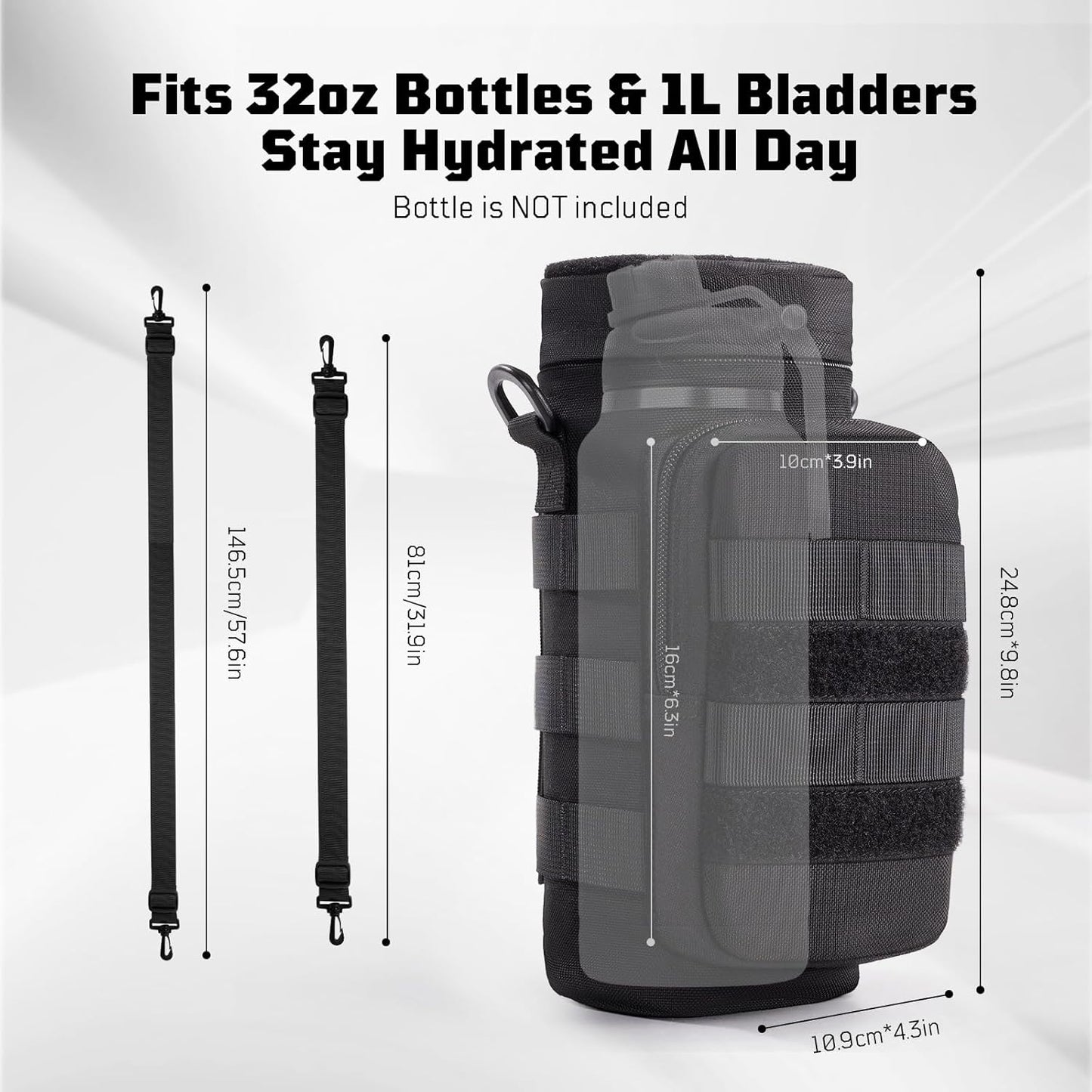 OneTigris Molle Water Bottle Pouch, 32oz Sniper Bottle Holder Tactical Hydration Carrier Bag with Extra Pouch and Detachable Shoulder Strap 1000D Nylon for Hiking Camping Climbing