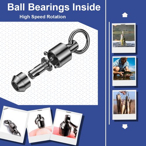 QISHUO High Strength Fishing Swivel Steel Ball Bearing Fishing Swivels Stainless Connector Rolling Snap Swivels Fishing Black Nickel 25pcs 30lbs