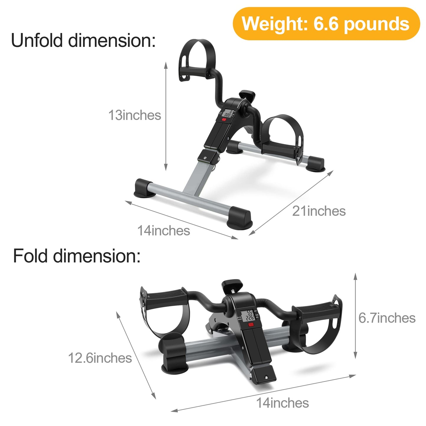 Folding mini Exercise Bike Portable Pedal Exerciser Desk Bike with LCD Displays for Arms and Legs Low Impact Exercise (GRAY)