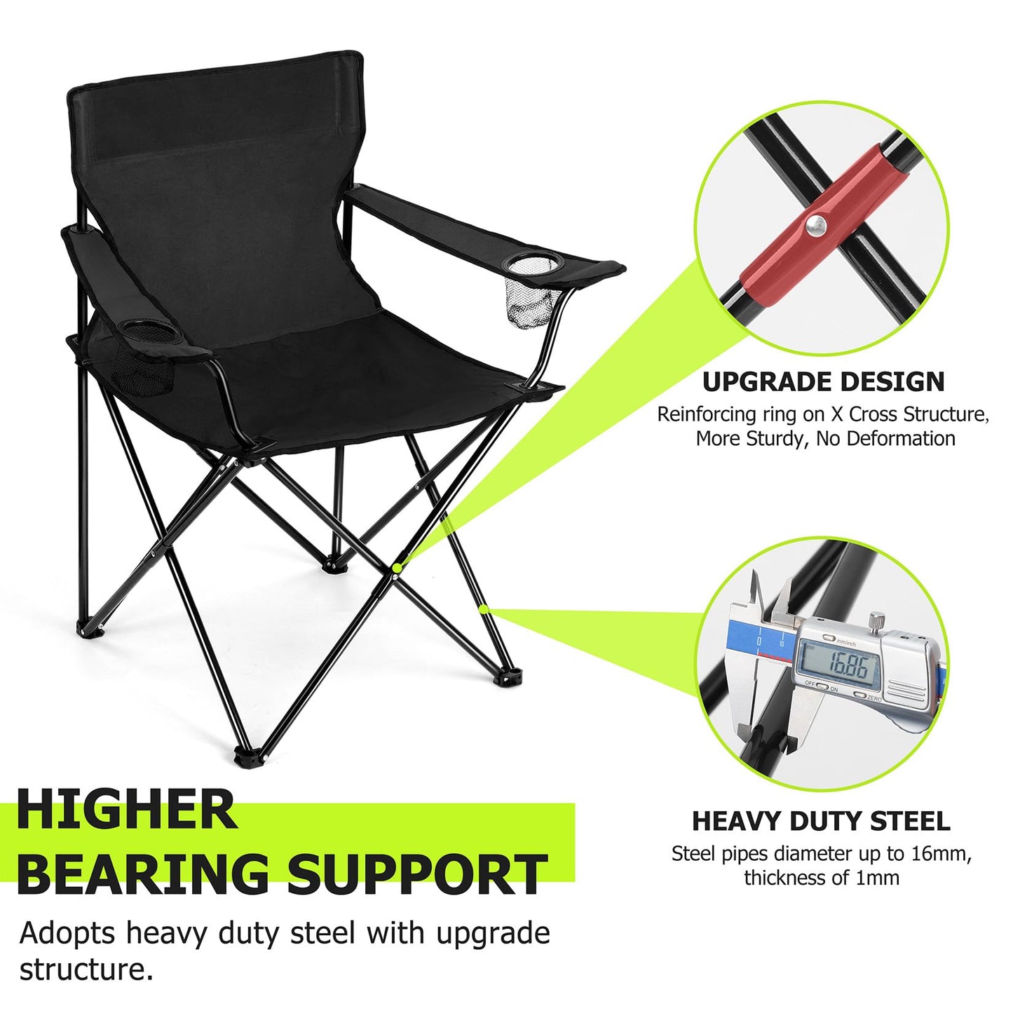 Joyfair Camping Chairs & Table Set(2 Chairs + 1 Table), Heavy Duty Portable Outdoor Lawn Large Folding Chair for Adults, Ideal for Backpacking Fishing Hiking, Carry Bag & Cup Holder (Black Chair)