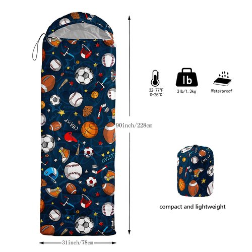 Axolotl Ball 3 Season Waterproof Camping Sleeping Bag for Adults Boys Teens, Lightweight Cold Weather Helmet Star Shoes Sleeping Bag for Hiking Outerdoors, Blue