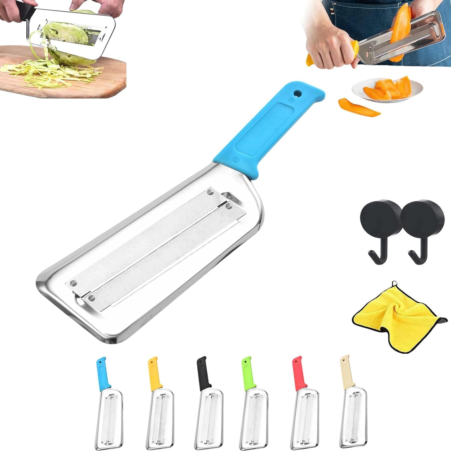 2025 New Stainless Steel Shredder Knife,304 Stainless Steel Cabbage Shredder,Multifunctional Shredders Knife For Vegetabless,Non-Slip Base,Double Blade,Easy To Use (Black)