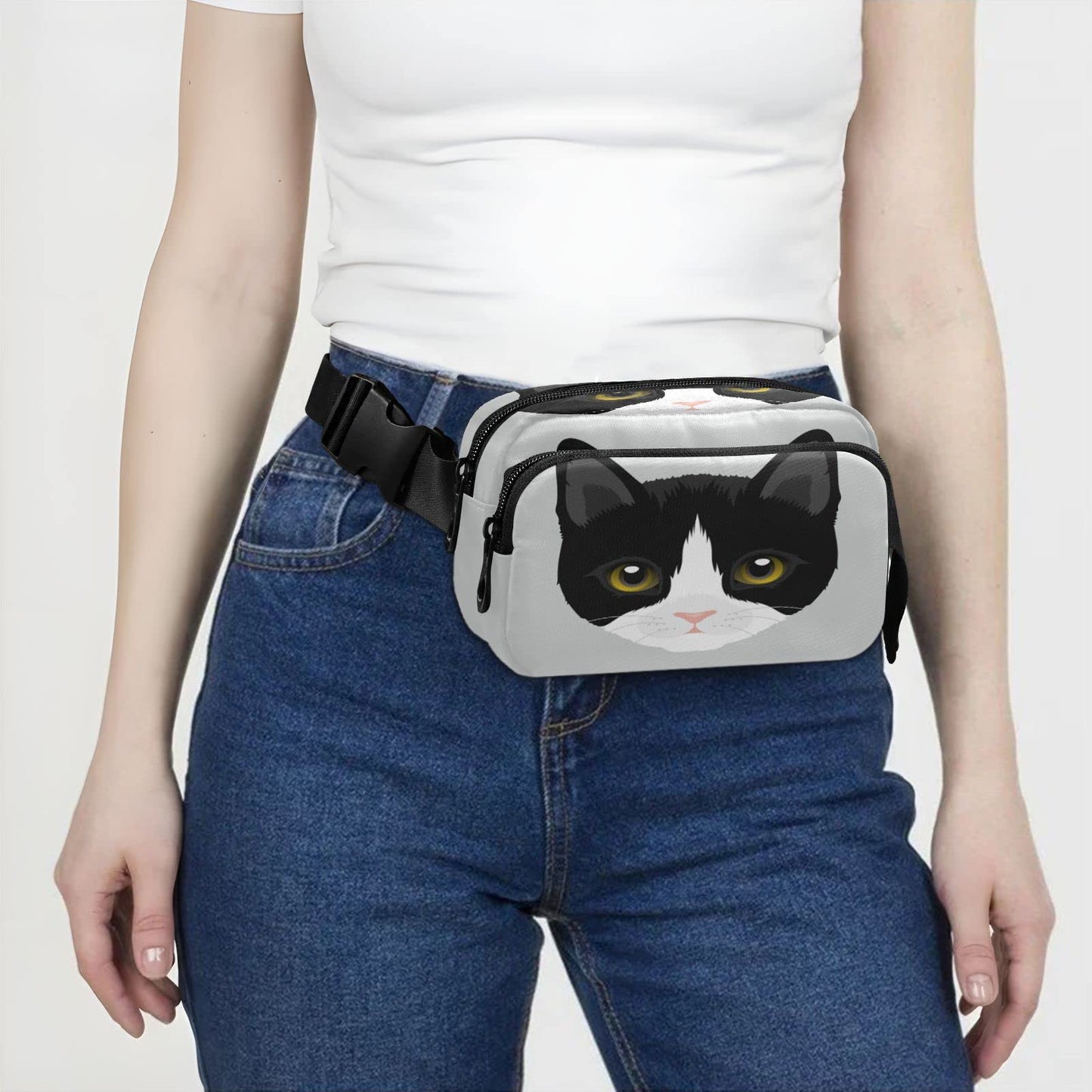 Portrait Of Tuxedo Cat Belt Bag for Women Men Fanny Pack Small Waist Pouch Crossbody Bags for Outdoor Hiking Running Travel