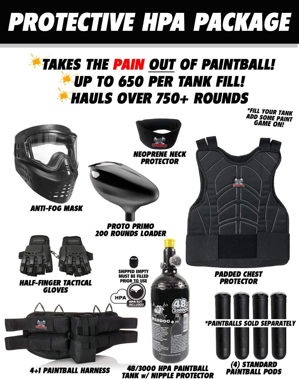 Maddog Tippmann Cronus Basic Protective Paintball Gun Marker Starter Package