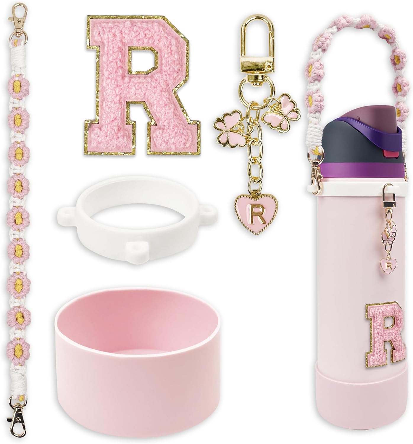 Silicone Boot Monogram Set for Owala Water Bottles | Cute Pink & Black Accessories