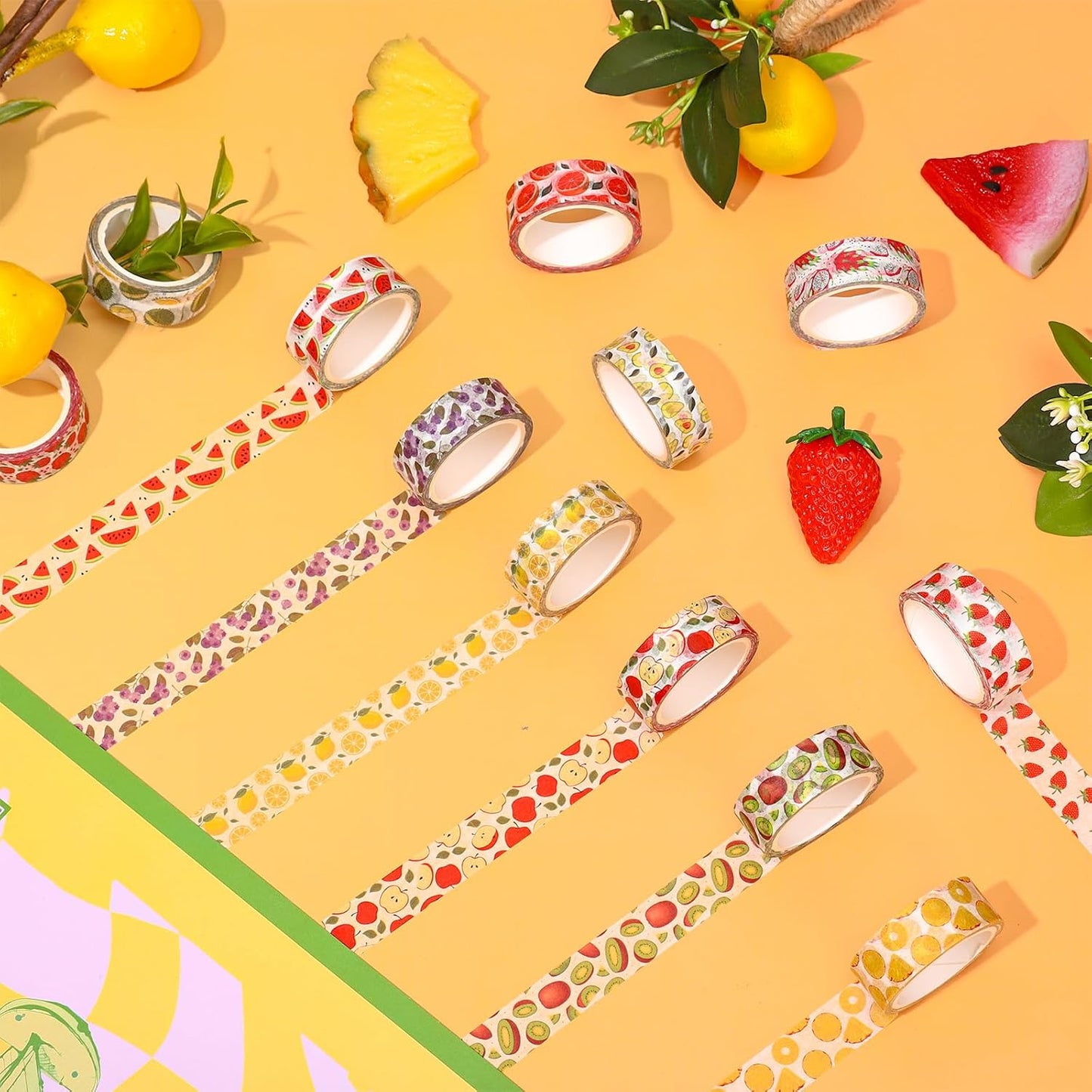 12 Rolls Strawberry Washi Tape Sweet Red Berry Decorative Masking Tape Set Summer Fruit Wrapping Paper Tapes for Scrapbook Journal DIY Art Crafts