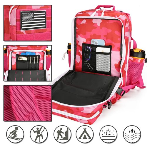 HongXingHai 45L Military Tactical Backpacks 3 Days Assault Pack Bag Fitness Rucksack Bug Out Bag Hiking Treeking (Rose Red CP)