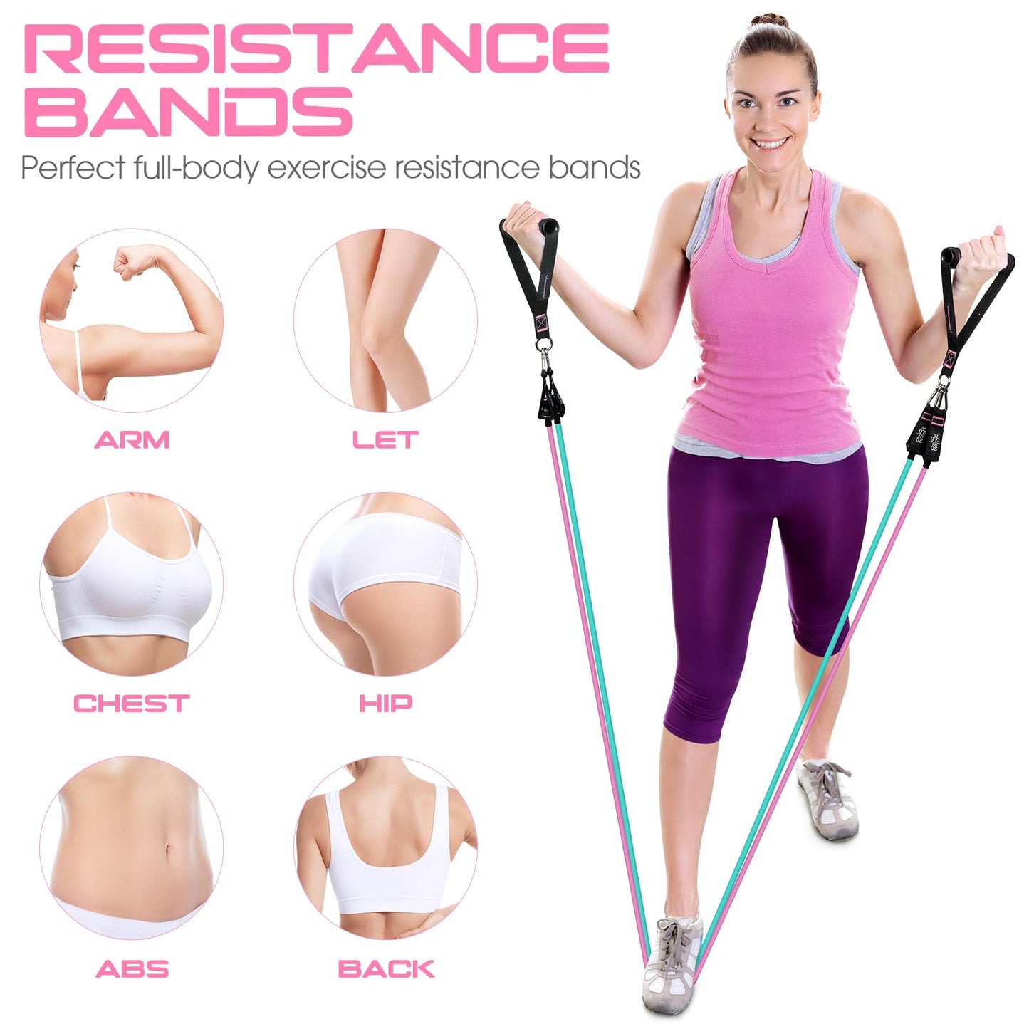 150lbs Resistance Bands for Working Out, 5.9ft Exercise Bands for Physical Therapy, Stretch, Recovery, Pilates, Rehab, Strength Training and Yoga Starter Set