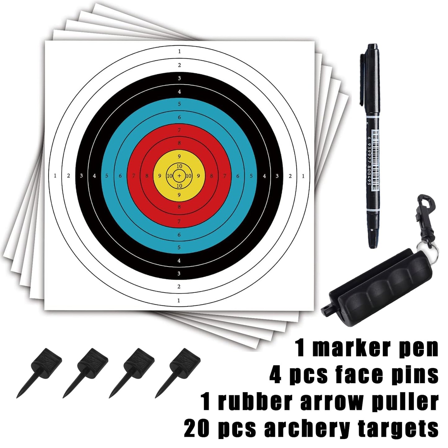 20PCS Archery Target, Archery Targets, Hunting Targets & Accessories, 16X16in - 10 Ring Bow and Arrow Targets(Standard Archery,with 1 Pen&4 pins)