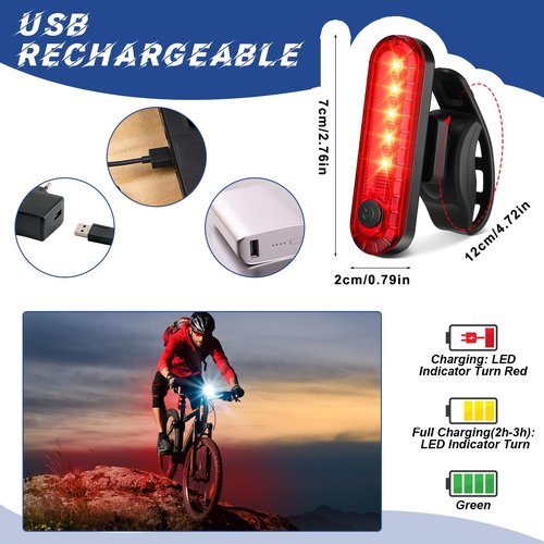 VIHOSE 8 Sets Ultra Bright LED Bike Light Set USB Rechargeable Bicycle Light for Night Riding 3 Light Modes Headlight for Bike Back Taillight for Men Women Bike Accessories Road Mountain