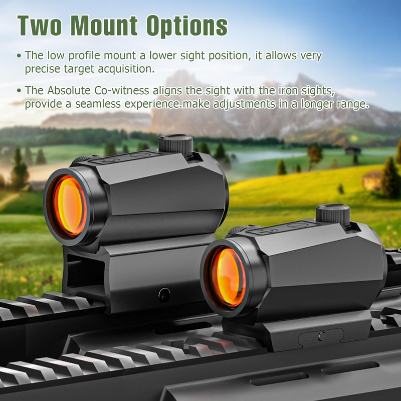 Motion Awake Red Dot Sight 1x20mm 2 MOA Red Dot Optics 10 Level Brightness Rifle Scope Reticle Sights with Co-Witness Riser and Low-Profile, Fits 20mm Rail Mount, IPX7 Waterproof, 1000G Shockproof