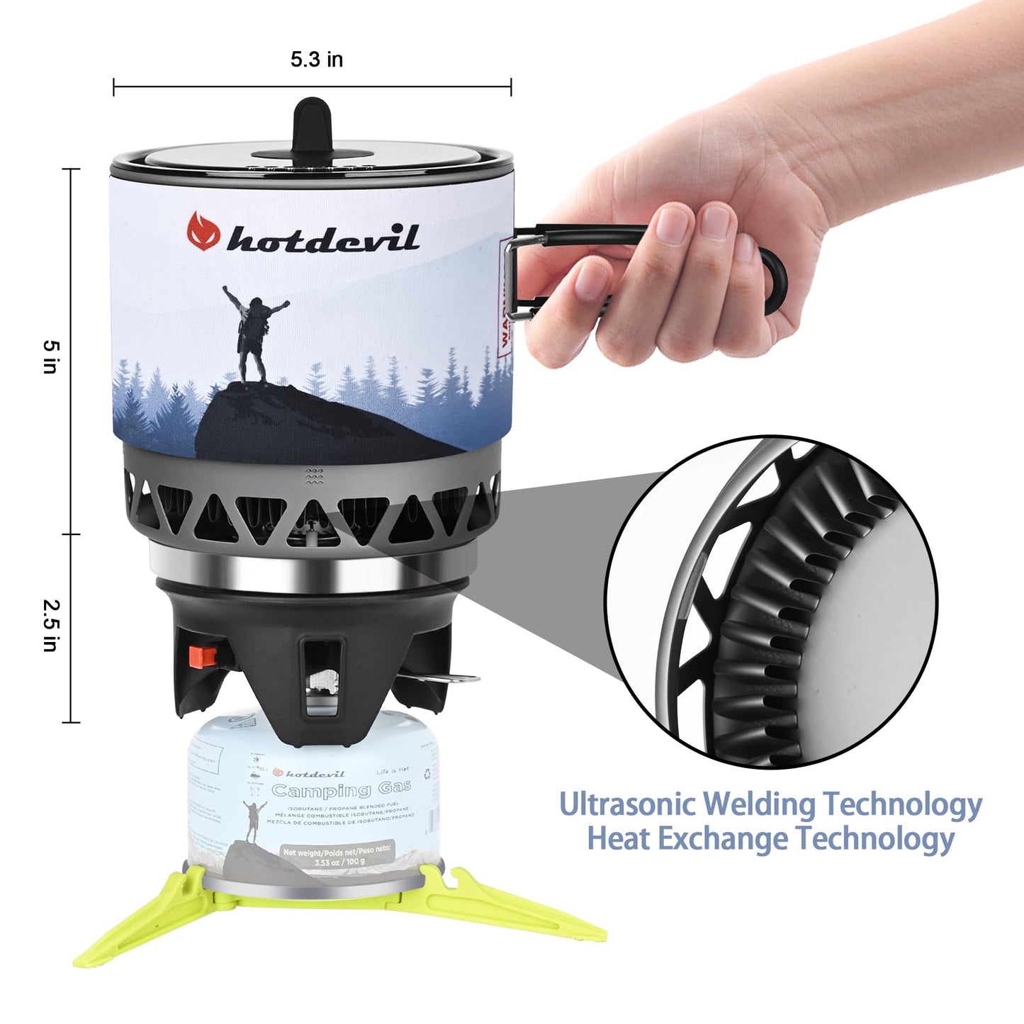 1.2L Backpacking Camping Stove Cooking System with Piezo Ignition, Outdoor Portable Burner with Pot & Brackets Camp Stove Camping Stove Kit Propane, Ideal for Hiking Fishing Hunting