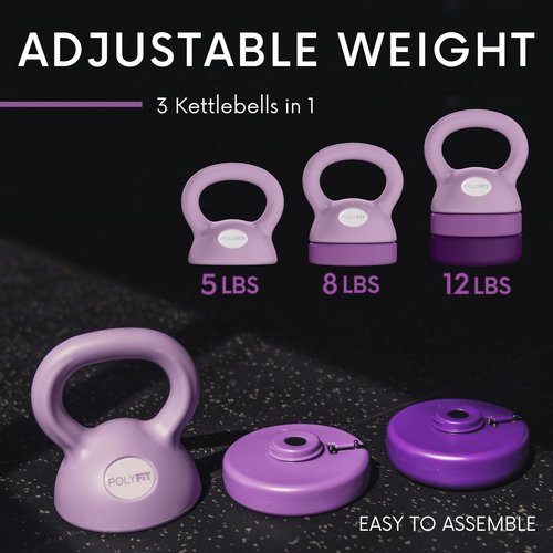 Polyfit Adjustable Kettlebell | 5 lb - 12 lb | Kettlebell Weights Set for Home Gym (PURPLE)