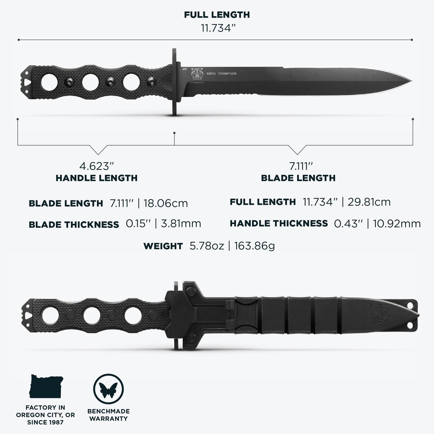 Benchmade - SOCP 185 Tactical Knife with Black G10 Handle (185SBK)