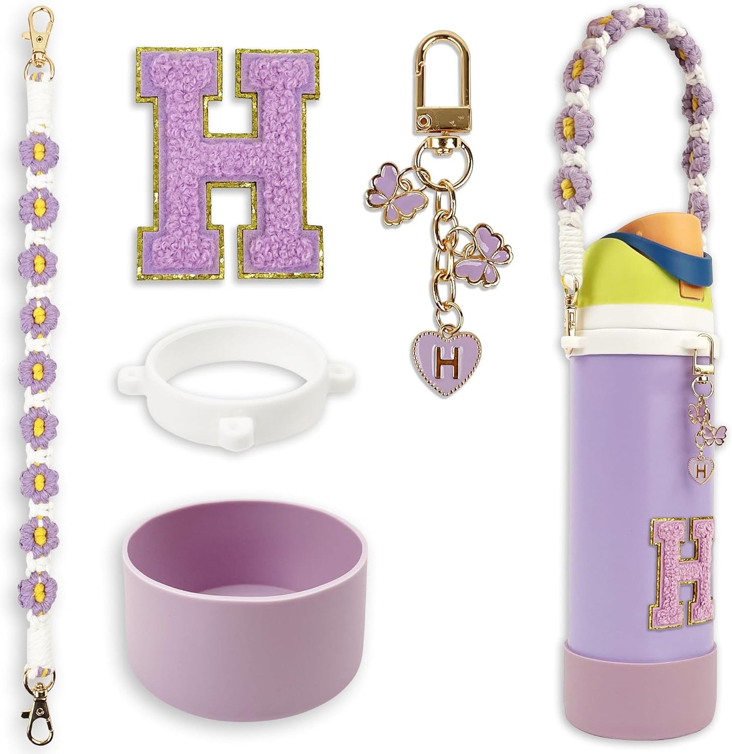 Silicone Boot Monogram Set for Owala Water Bottles | Cute Pink & Black Accessories