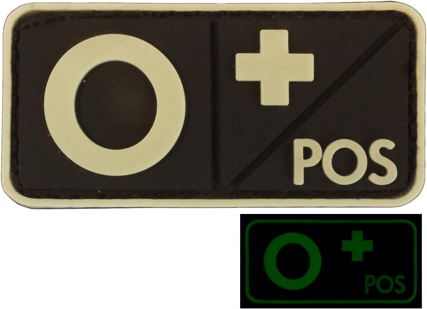 Mini First Aid Blood Type PVC Patch Black and White Glow Dark Compatible with Velcro PVC Patches for Hats,Plate Carrier,Ifak,First Aid Kit Patch (O Positive)