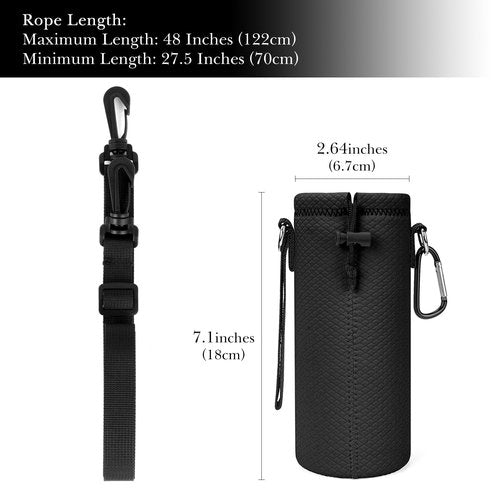 Linkidea Water Bottle Carrier with Shoulder Strap Compatible with Hydroflask Standard Mouth 18oz, CamelBak Carry Cap 20oz,Waterbottle Sling Bag Holder (Black)
