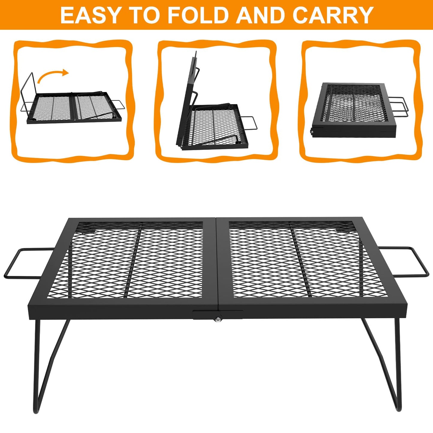 "Folding campfire Grill Cooking Racks Campfire Grate Over Fire Pit, Fireplace Cooking Grate Fire grill Grate for Camping, Grill Grate Over the Fire Cooking Equipment Camping Accessories for Outside"
